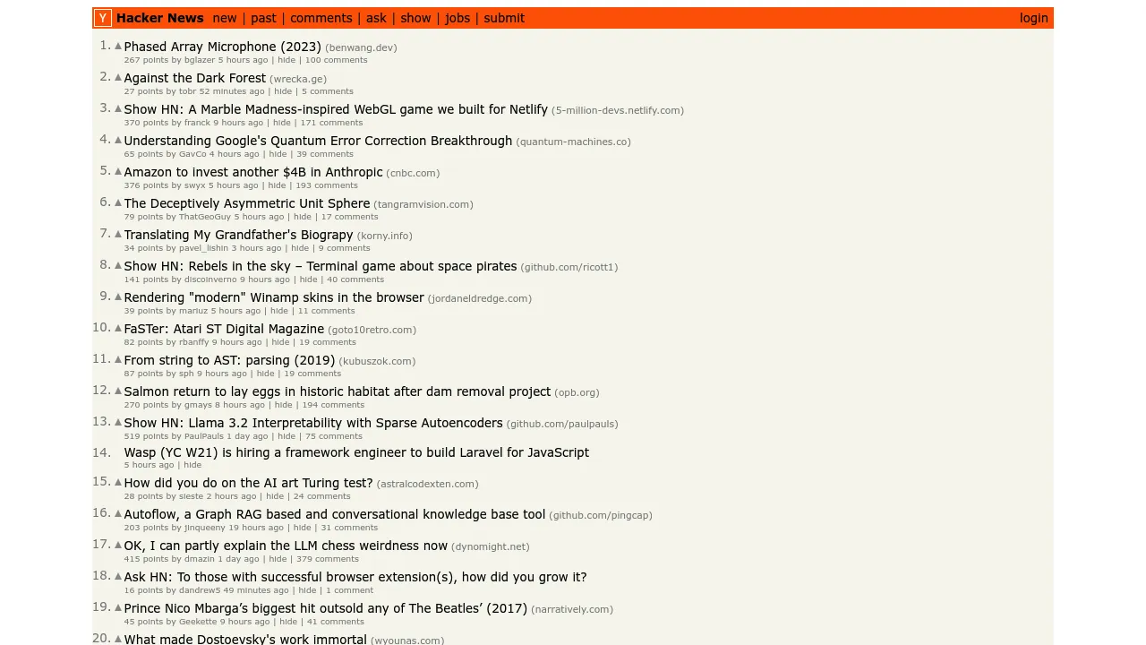 Screenshot of Hacker News website