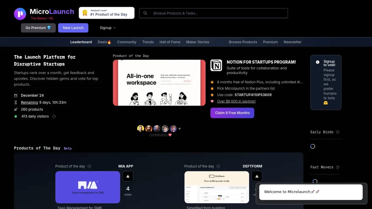 Screenshot of MicroLaunch website