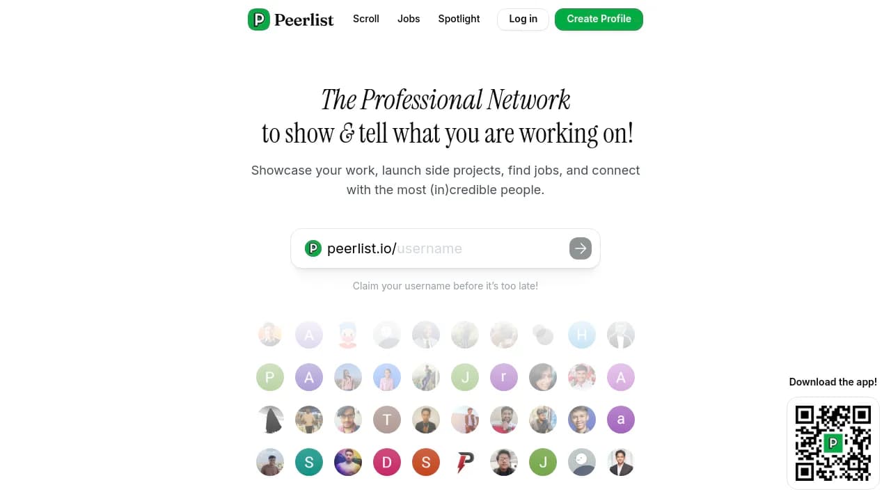 Screenshot of Peerlist website