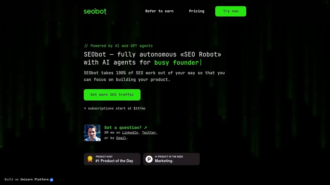 Screenshot of SEO Bot website