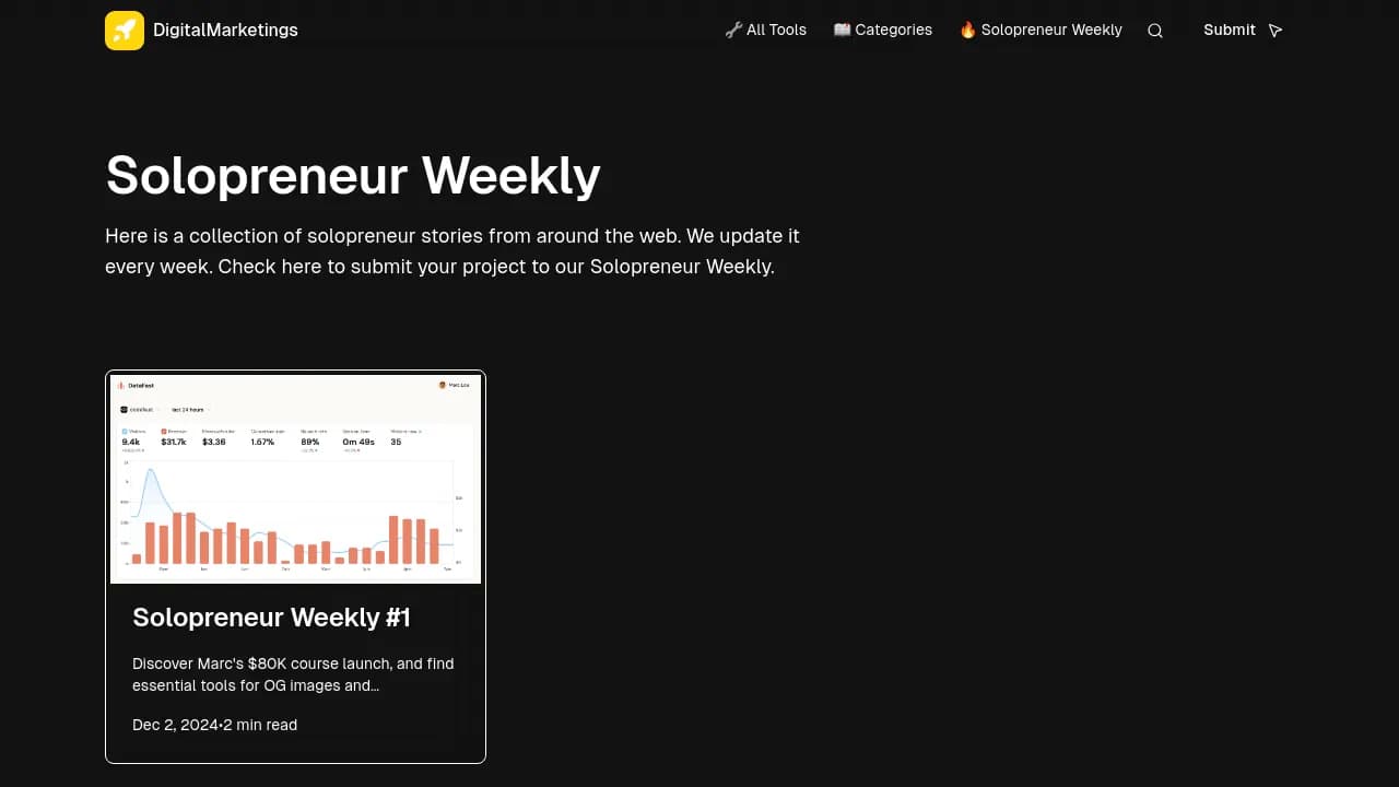 Screenshot of Solopreneur Weekly website